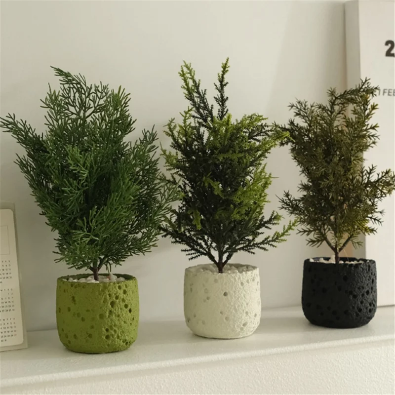 Plante Artificielle de Style Nordique - Mini Plante Décorative en Pot Verte pour Bureau, Salon et Décoration de Bureau - Noir