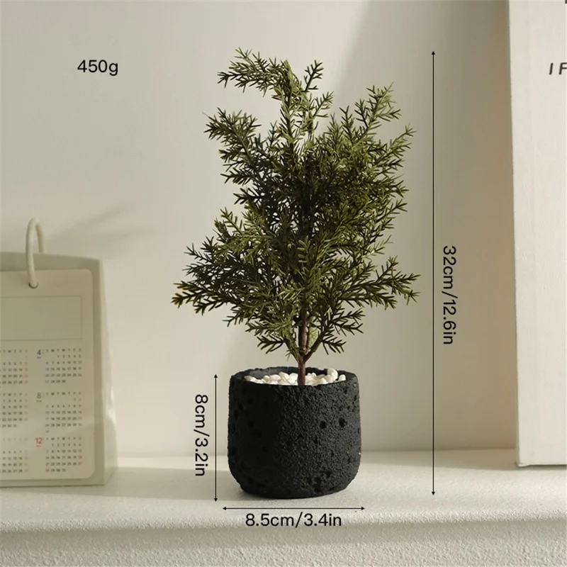 Plante Artificielle de Style Nordique - Mini Plante Décorative en Pot Verte pour Bureau, Salon et Décoration de Bureau - Noir