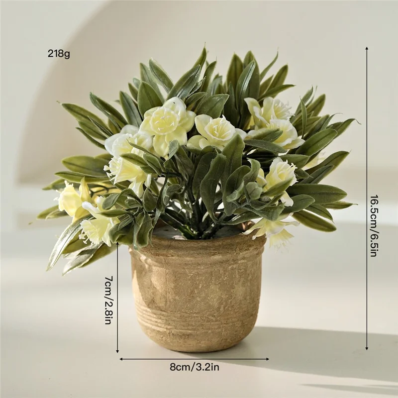 Artificial Flower Arrangement Indoor Decorative Plant Realistic Bonsai Potted Ornament for Entrance Shoe Cabinet Living Room - White Flowers