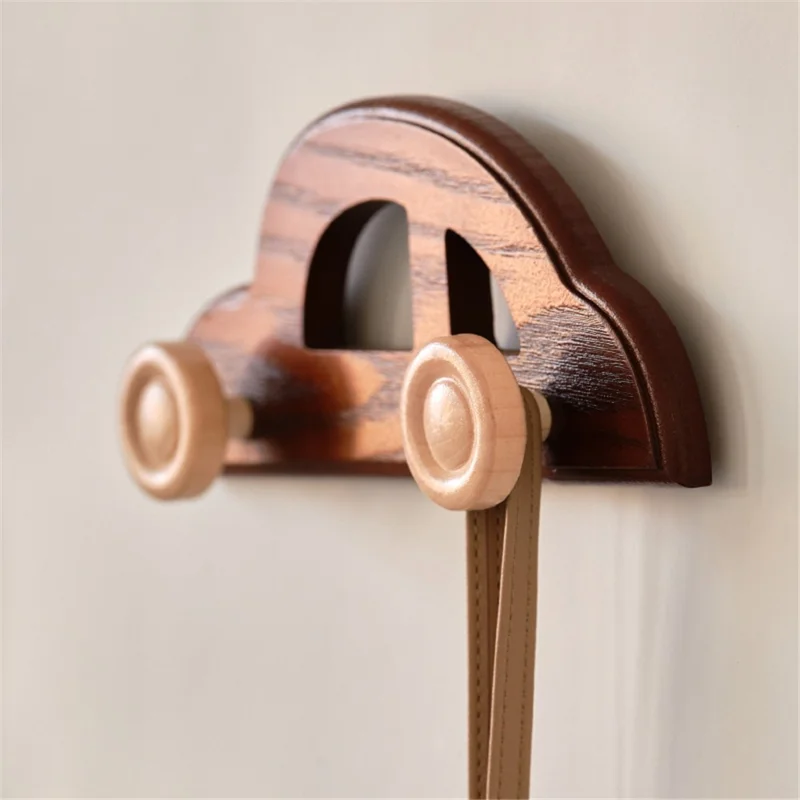 Wooden Wall Hooks for Kids Room Decorative Coat Hanger Entryway Closet Organizer Hat Rack - Classic Car