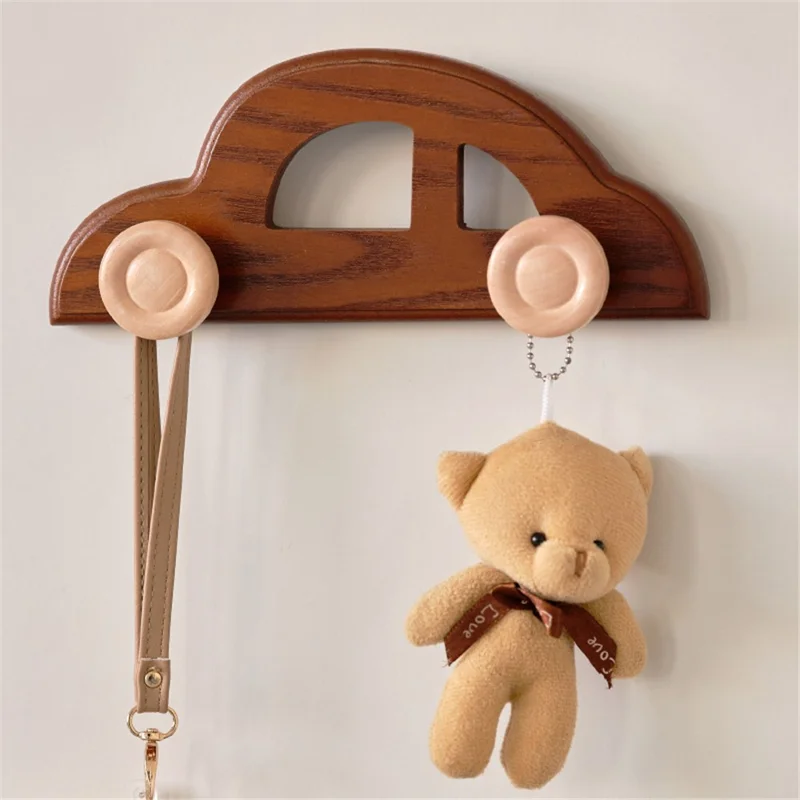 Wooden Wall Hooks for Kids Room Decorative Coat Hanger Entryway Closet Organizer Hat Rack - Bus