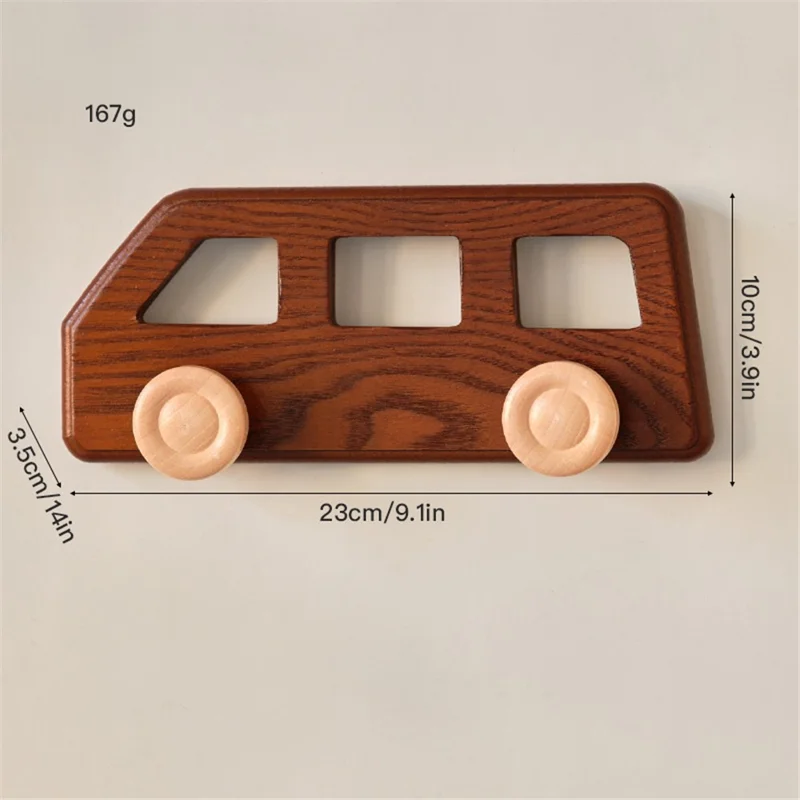 Wooden Wall Hooks for Kids Room Decorative Coat Hanger Entryway Closet Organizer Hat Rack - Bus