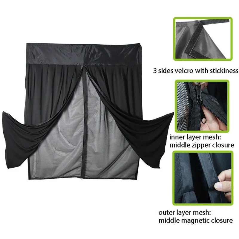 W130 x H155cm Double Layer Magnetic Door Curtain for RV Camping Car Door Screen Outdoor Windproof Privacy Protection