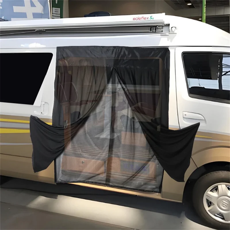 Двухслойная магнитная дверная штора W170 x H155 см для входа в кемпинговый автодом, ветрозащитная с функцией защиты конфиденциальности
