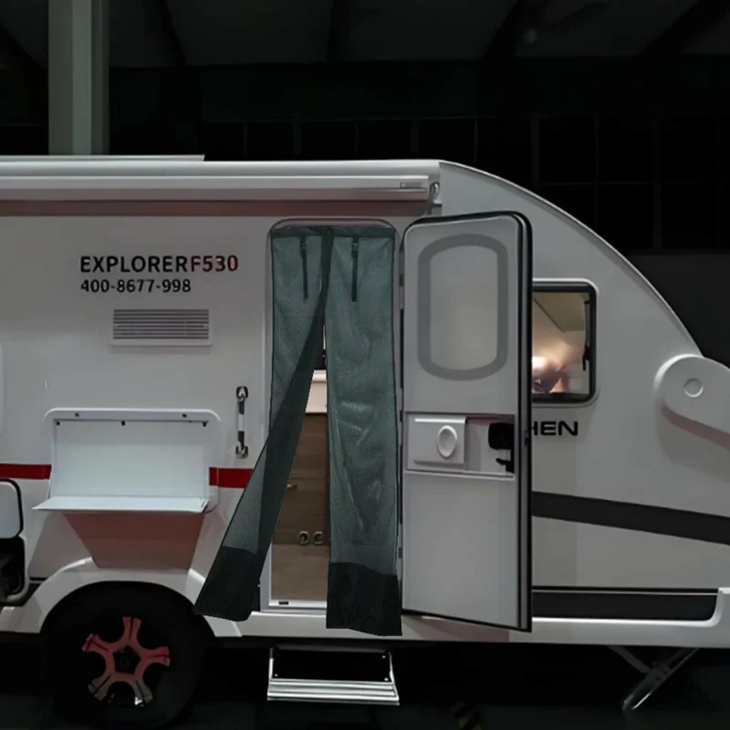 Узкая дверь RV Шторка от комаров с солнцезащитным экраном для наружного кемпинга с боковой вентиляцией и выдвижным покрытием