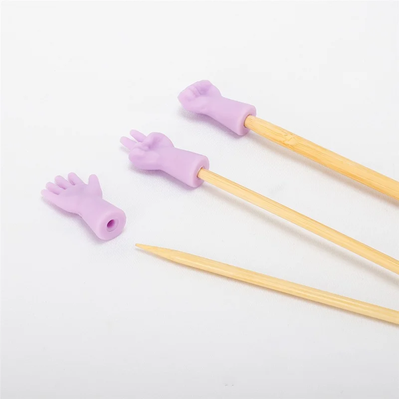 AC252 6Pcs / Set Rock Paper Scissors Knitting Needles Point Protectors Weave Knitting Needle Tip Stopper Rubber Anti-slip Cap - Purple