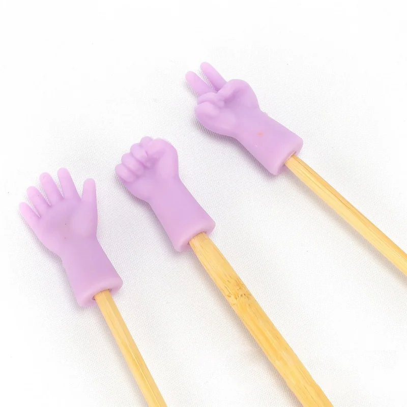 AC252 6Pcs / Set Rock Paper Scissors Knitting Needles Point Protectors Weave Knitting Needle Tip Stopper Rubber Anti-slip Cap - Purple