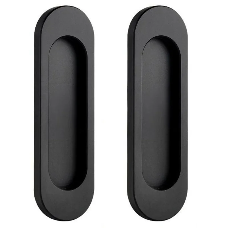 2Pcs Adhesive Door Pull Handles for Sliding Doors Furniture Bathroom Glass Door, Size S - Oval Black