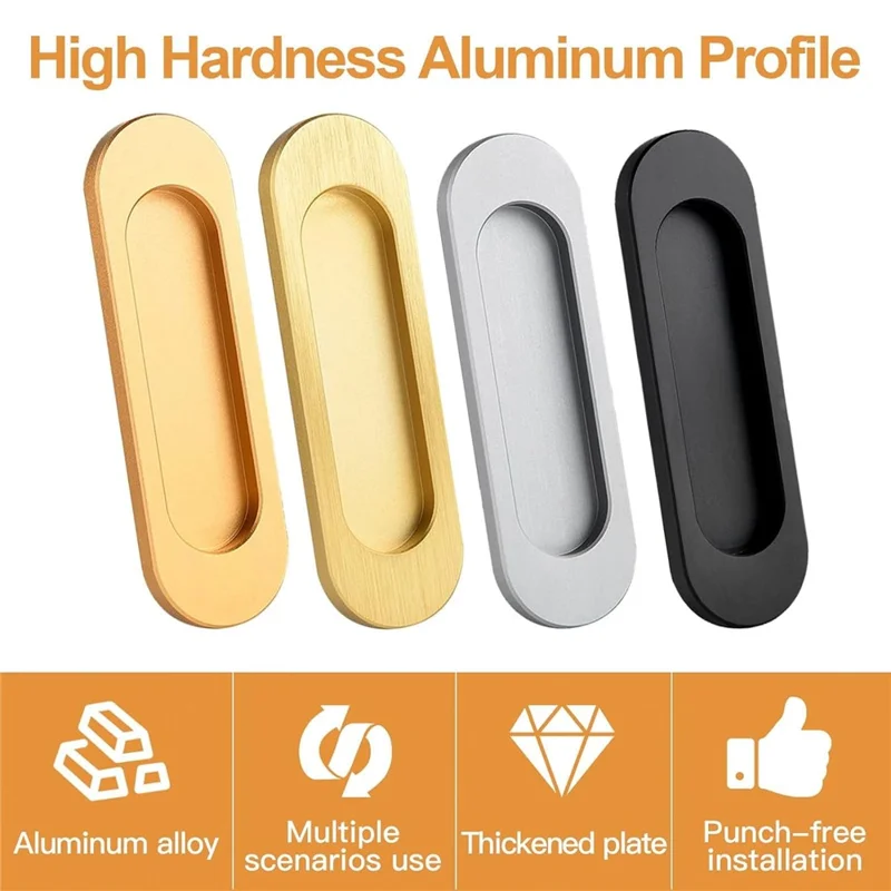 2Pcs Adhesive Door Pull Handles for Sliding Doors Furniture Bathroom Glass Door, Size S - Oval Black