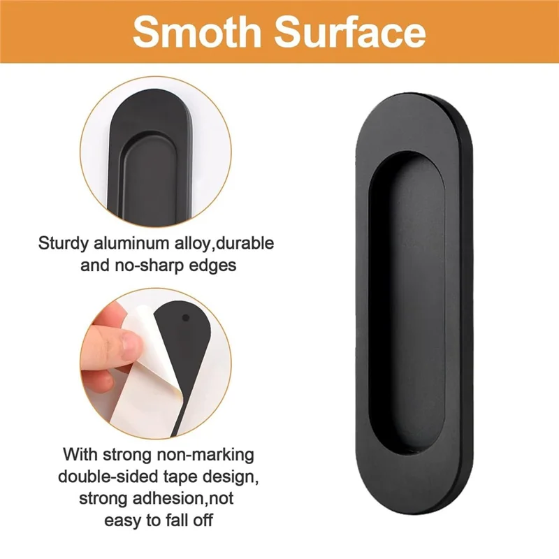 2Pcs Adhesive Door Pull Handles for Sliding Doors Furniture Bathroom Glass Door, Size S - Oval Black