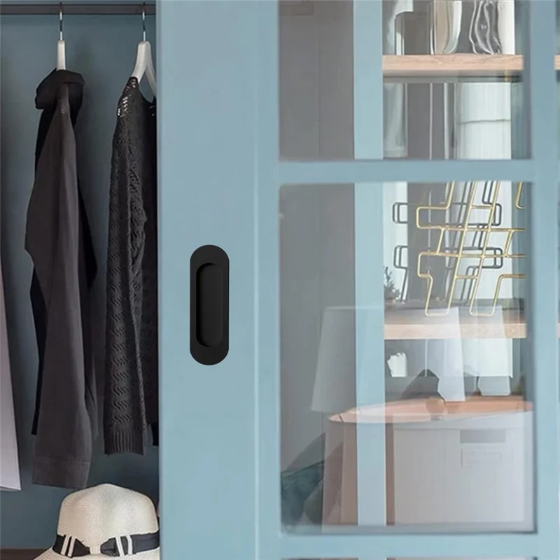 2Pcs Adhesive Door Pull Handles for Sliding Doors Furniture Bathroom Glass Door, Size S - Oval Black