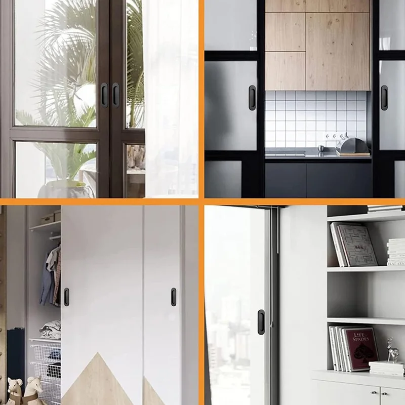 2Pcs Adhesive Door Pull Handles for Sliding Doors Furniture Bathroom Glass Door, Size S - Oval Black