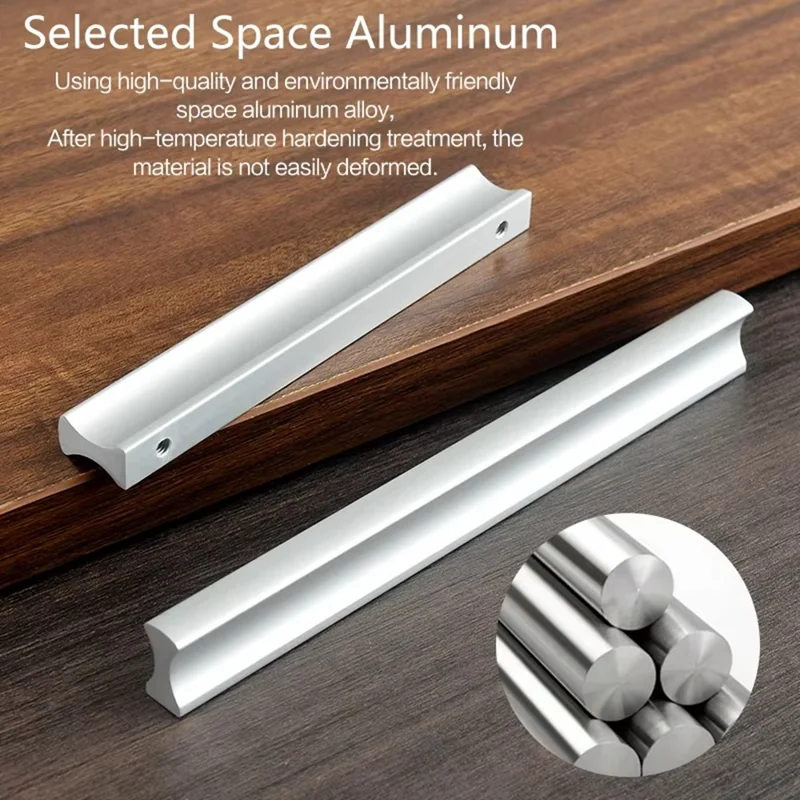 Drawer Pull 192mm Hole Center, 220mm Length Aluminum Alloy Kitchen Cabinet Handle Furniture Hardware - Matte Silver