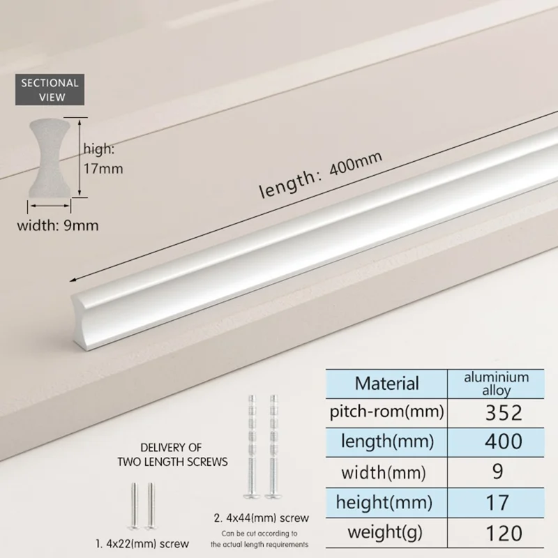 Metal Drawer Pulls 352mm Hole Center / 400mm Length Minimalist Style Hardware Cabinet Handle - Matte Silver