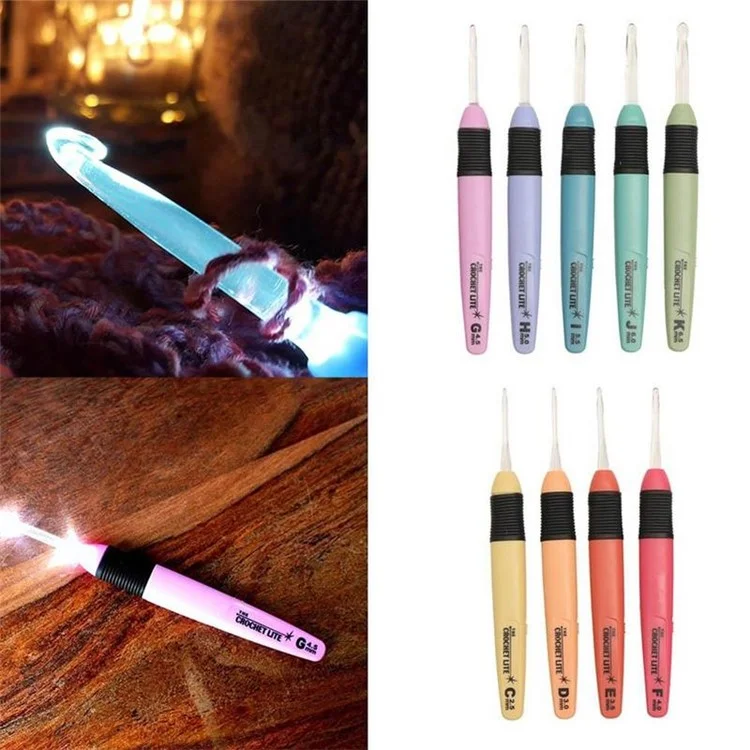 CH047 Creative LED Light Crochet Hook Knitting Needle Weaving Sewing Crocheting Tool - 6.0mm