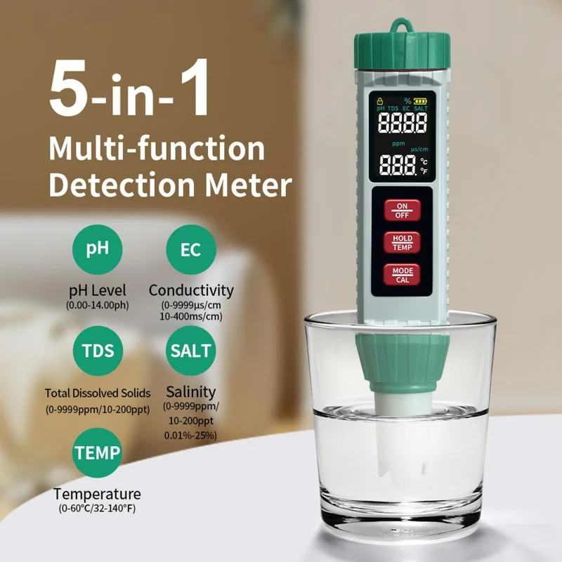 MF-X51 5-in-1 Digitaler Wasserqualitäts-Messgerät für pH / Leitfähigkeit / TDS / Salzgehalt / Temperatur für Aquakultur und Labor