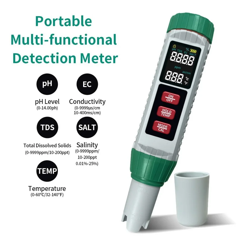 MF-X51 5-in-1 Digitaler Wasserqualitäts-Messgerät für pH / Leitfähigkeit / TDS / Salzgehalt / Temperatur für Aquakultur und Labor