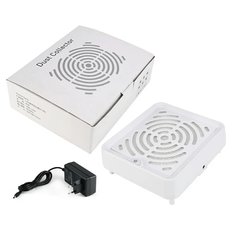 DC-SD001 Mini Aspirateur à poussière de clous carré Faible bruit Aspirateur de bureau à haute puissance pour salon de manucure - Blanc / Prise US