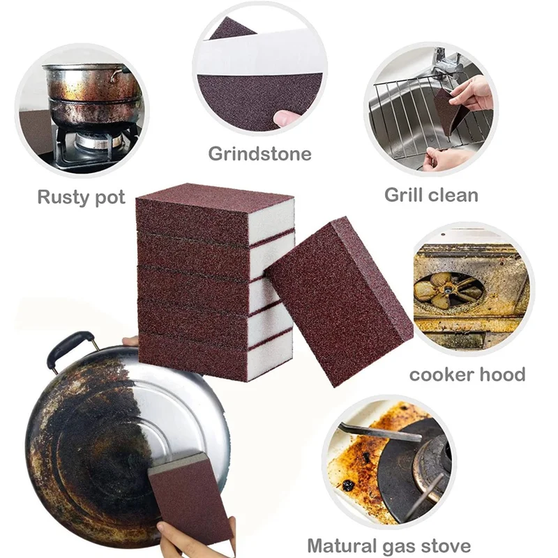 Pack de 3 Esponjas de Limpieza para Cocina - Bloque de Carburo de Silicio para Eliminar Óxido en Ollas, Sartenes, Fregaderos y Azulejos - Marrón