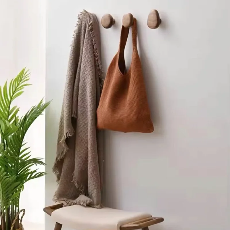 Set da 4 Ganci da Parete Nordici a Forma di Sasso con Appendiabiti in Legno per Cassetti
