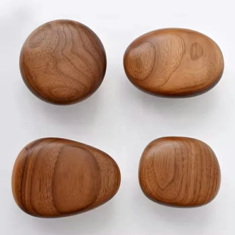 Set da 4 Ganci da Parete Nordici a Forma di Sasso con Appendiabiti in Legno per Cassetti
