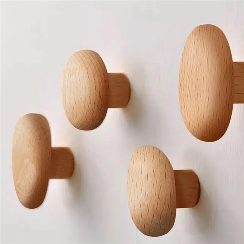 Set da 4 pezzi di Appendiabiti a Forma di Ciottolo in Legno, Montaggio a Parete, per Armadi e Cassetti