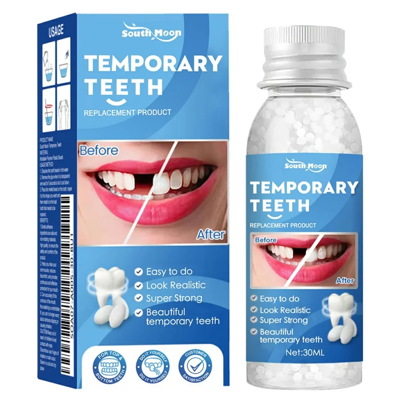 SOUTH MOON 30ml Perles Thermomoulables de Réparation Dentaire Temporaires pour Fausses Dents, Adhésif Dentaire Malléable, SOA07-A005-30-BU1