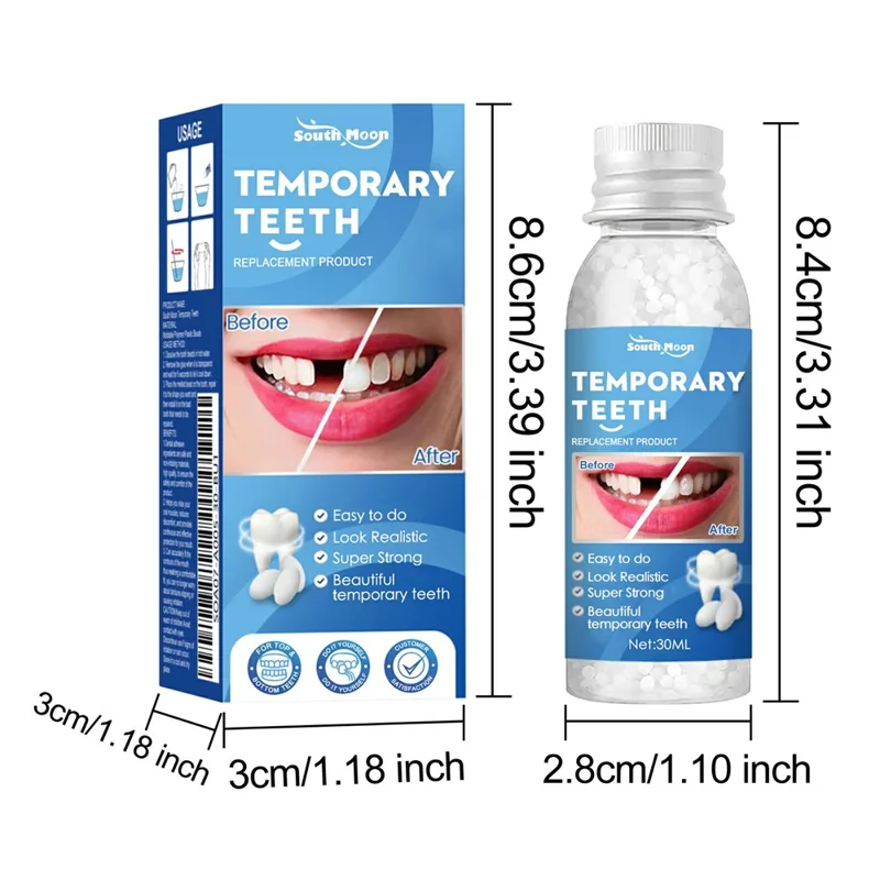 SOUTH MOON 30ml Perles Thermomoulables de Réparation Dentaire Temporaires pour Fausses Dents, Adhésif Dentaire Malléable, SOA07-A005-30-BU1