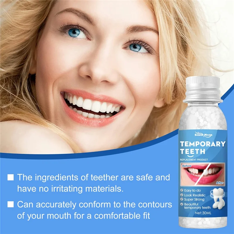SOUTH MOON 30ml Perles Thermomoulables de Réparation Dentaire Temporaires pour Fausses Dents, Adhésif Dentaire Malléable, SOA07-A005-30-BU1