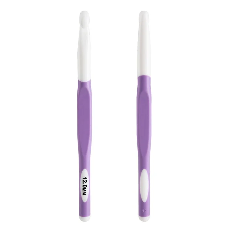 CH138-2 1Peça 12mm Agulha de Tricô de Manuseio Macio TPR Agulha de Crochê Tricô Tecelagem Agulhas de Crochê Ferramenta de Artesanato DIY - Roxo
