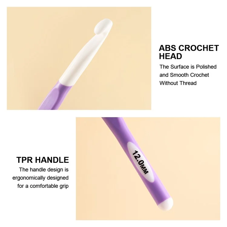 CH138-2 1Peça 12mm Agulha de Tricô de Manuseio Macio TPR Agulha de Crochê Tricô Tecelagem Agulhas de Crochê Ferramenta de Artesanato DIY - Roxo