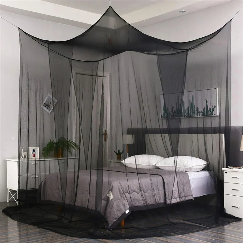 Red de mosquitos plegable con 4 aberturas - Dosel grande para camping al aire libre o decoración de dormitorio - Negro
