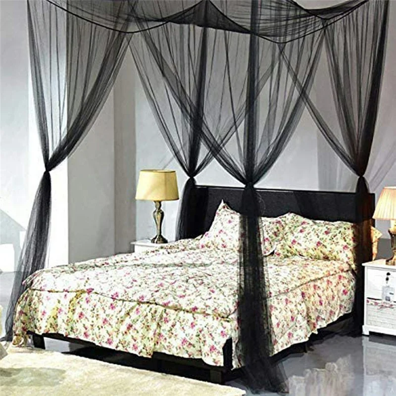 Red de mosquitos plegable con 4 aberturas - Dosel grande para camping al aire libre o decoración de dormitorio - Negro