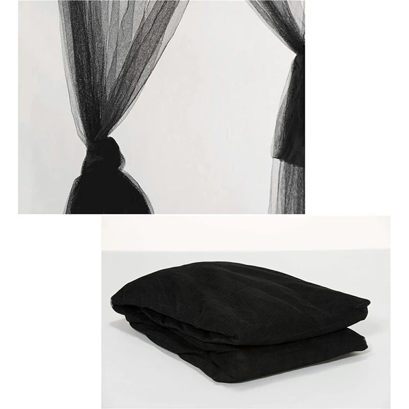 Red de mosquitos plegable con 4 aberturas - Dosel grande para camping al aire libre o decoración de dormitorio - Negro