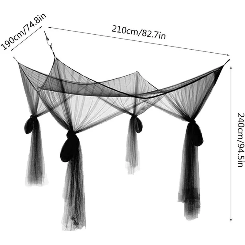 Red de mosquitos plegable con 4 aberturas - Dosel grande para camping al aire libre o decoración de dormitorio - Negro
