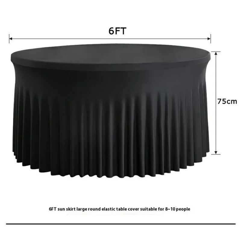 Falda para mesa redonda de 6 pies Color sólido Mantel elástico para boda, banquete y decoración de fiestas - Negro
