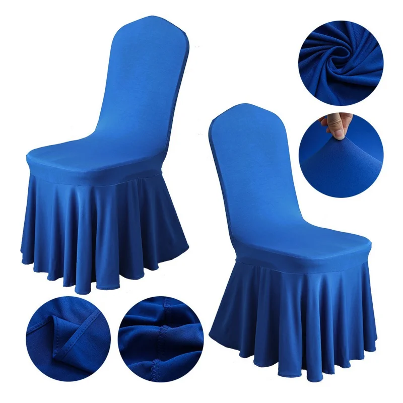 Stretch Chair Cover Wedding Banquet Decor Removable Solid Color Skirted Chair Slipcover - Sapphire