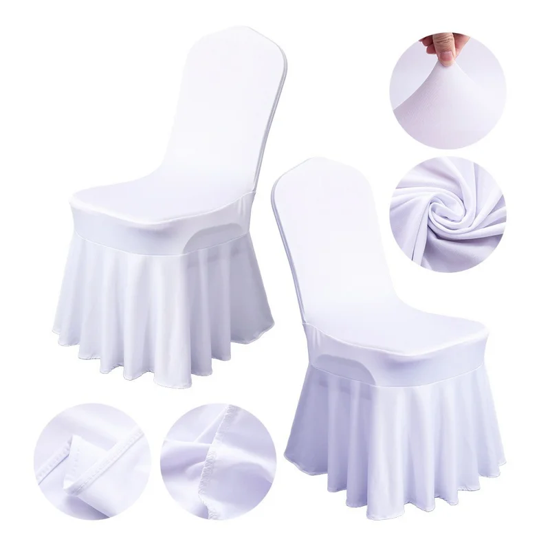 Stretch Chair Cover Wedding Banquet Decor Removable Solid Color Skirted Chair Slipcover - White