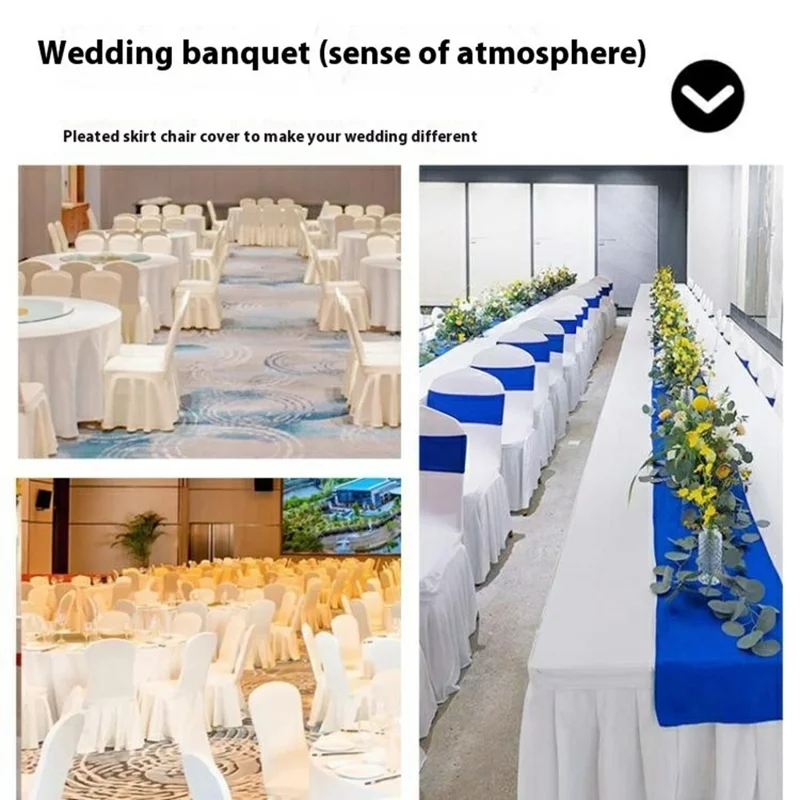 Stretch Chair Cover Wedding Banquet Decor Removable Solid Color Skirted Chair Slipcover - White