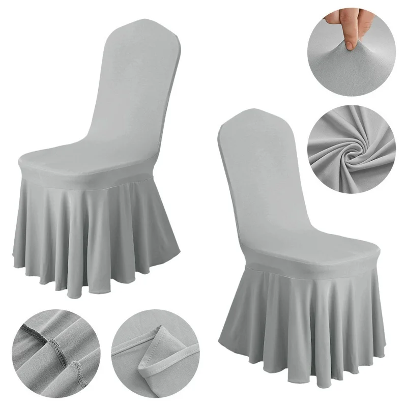 Stretch Chair Cover Wedding Banquet Decor Removable Solid Color Skirted Chair Slipcover - Grey
