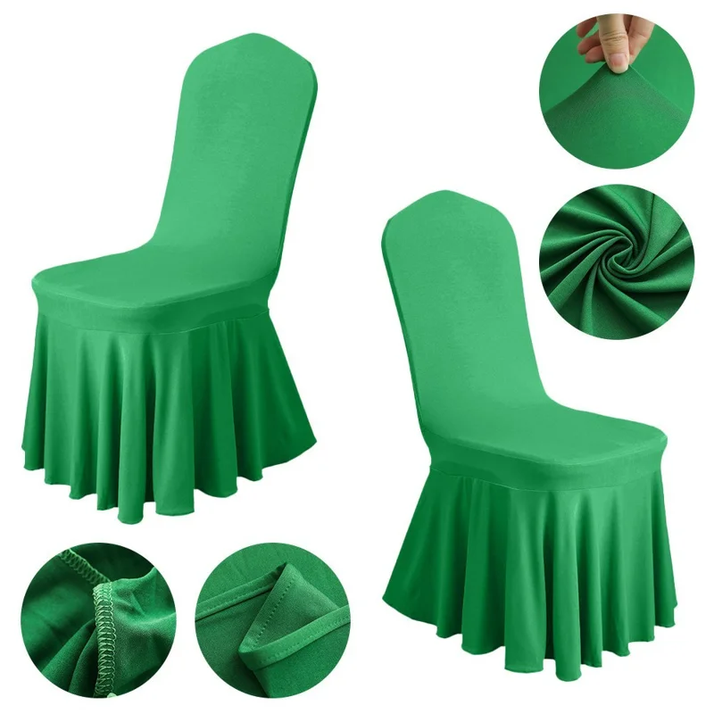 Stretch Chair Cover Wedding Banquet Decor Removable Solid Color Skirted Chair Slipcover - Green