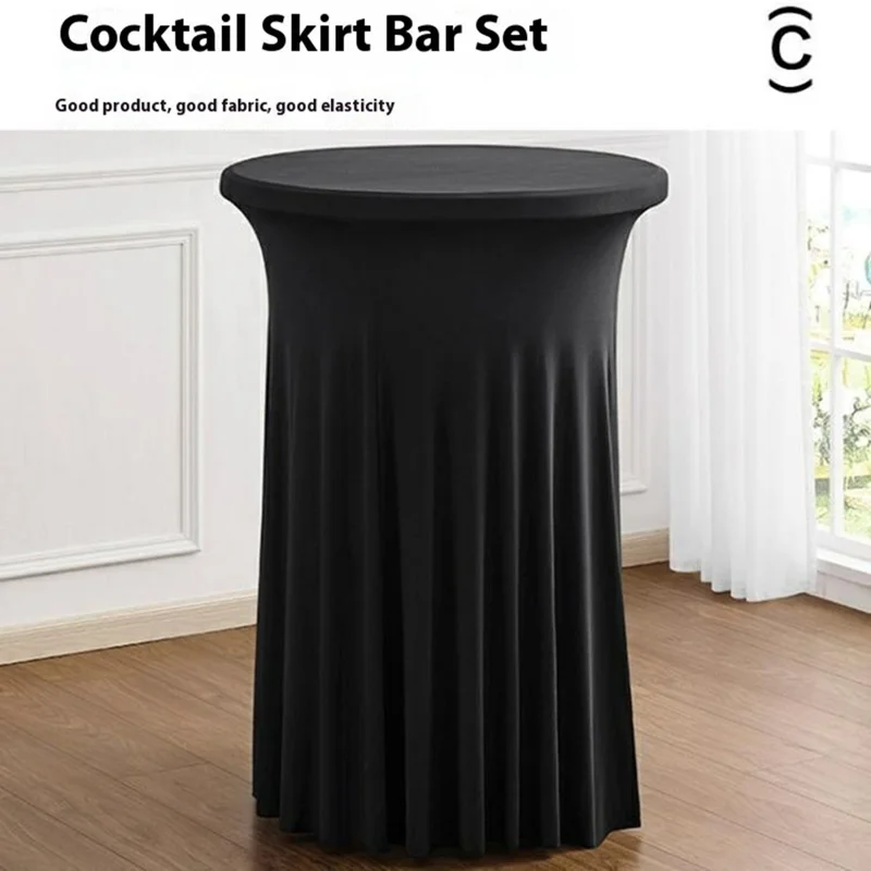 Table ronde cocktail élégante de 60 x 110 cm Housse pour événements professionnels Nappe de table à volant de couleur unie - Blanc