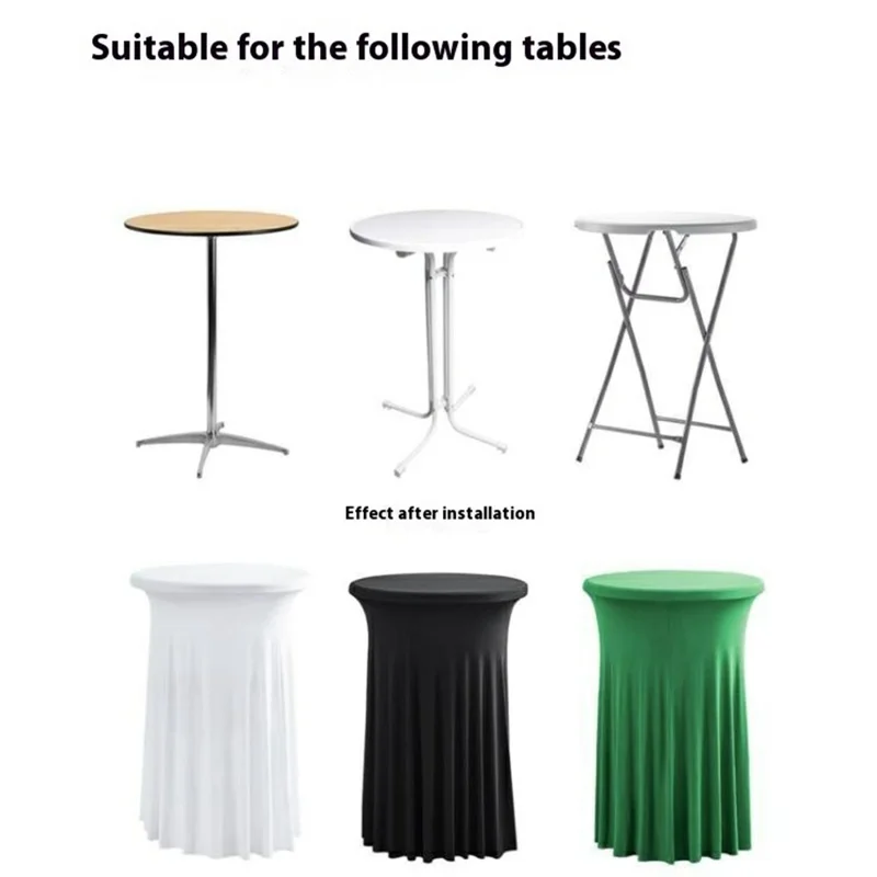 Table ronde cocktail élégante de 60 x 110 cm Housse pour événements professionnels Nappe de table à volant de couleur unie - Blanc