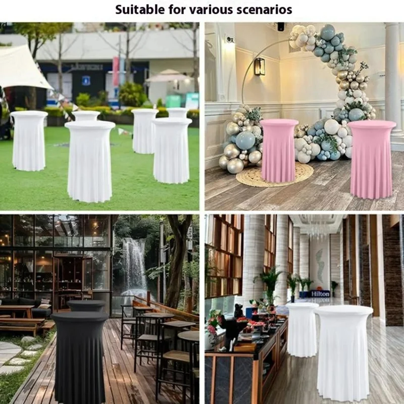 Table ronde cocktail élégante de 60 x 110 cm Housse pour événements professionnels Nappe de table à volant de couleur unie - Blanc