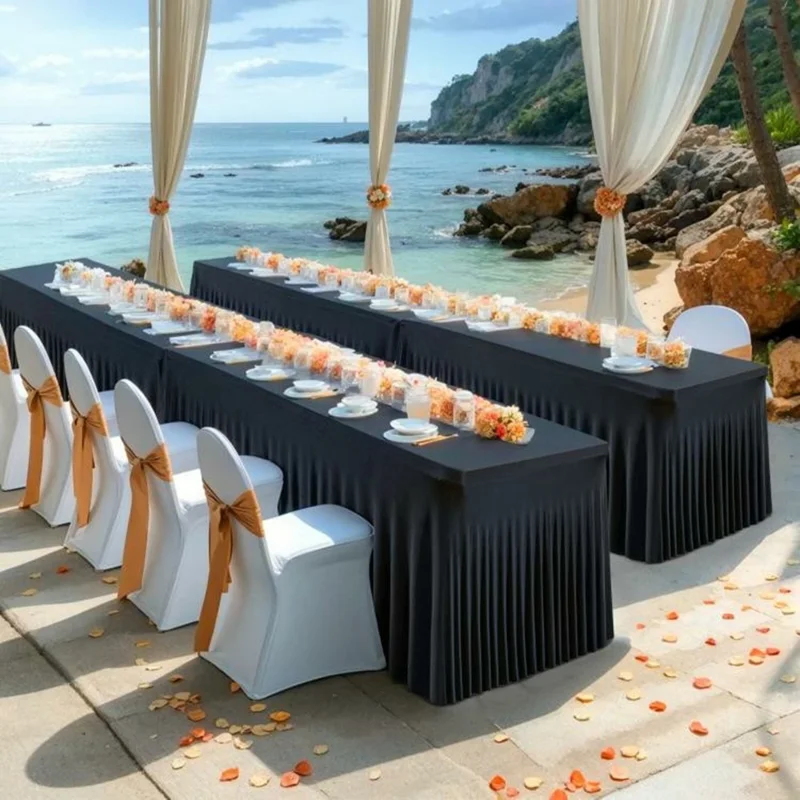 4ft Table Skirt for Rectangle Table Stretchable Wrinkle Resistant Tablecloth for Wedding Party, 122 x 60 x 76cm - White