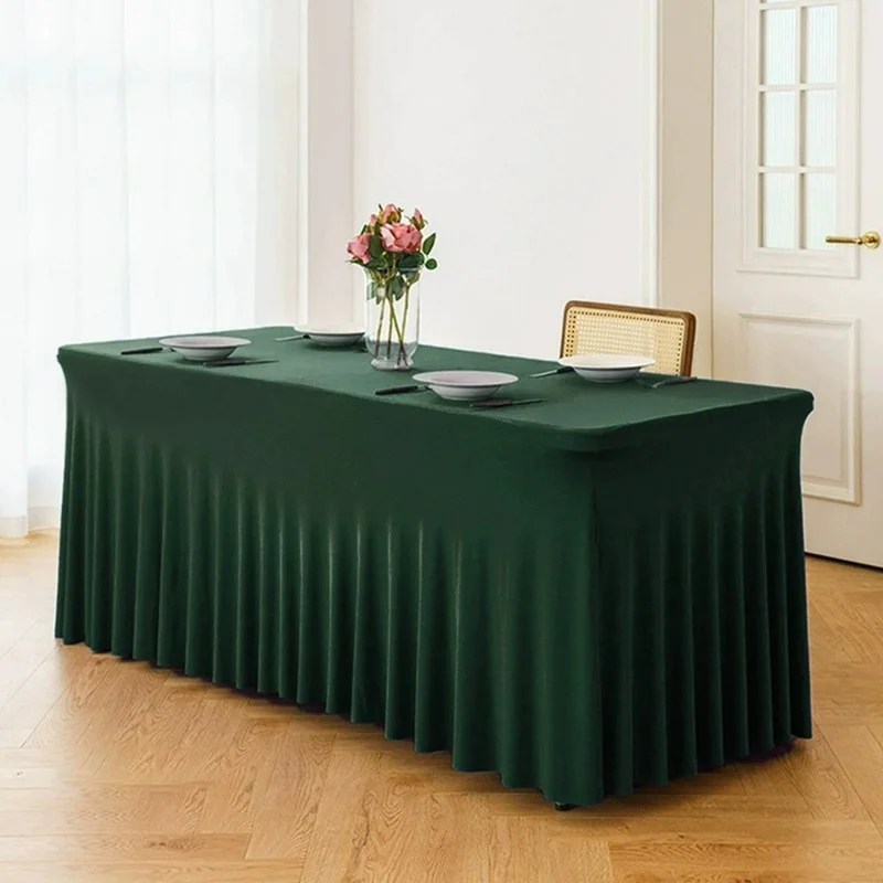 4ft Table Skirt for Rectangle Table Stretchable Wrinkle Resistant Tablecloth for Wedding Party, 122 x 60 x 76cm - Blackish Green