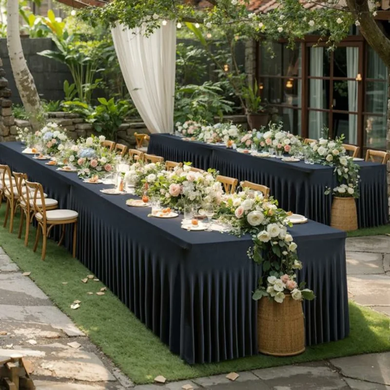 4ft Table Skirt for Rectangle Table Stretchable Wrinkle Resistant Tablecloth for Wedding Party, 122 x 60 x 76cm - Blackish Green