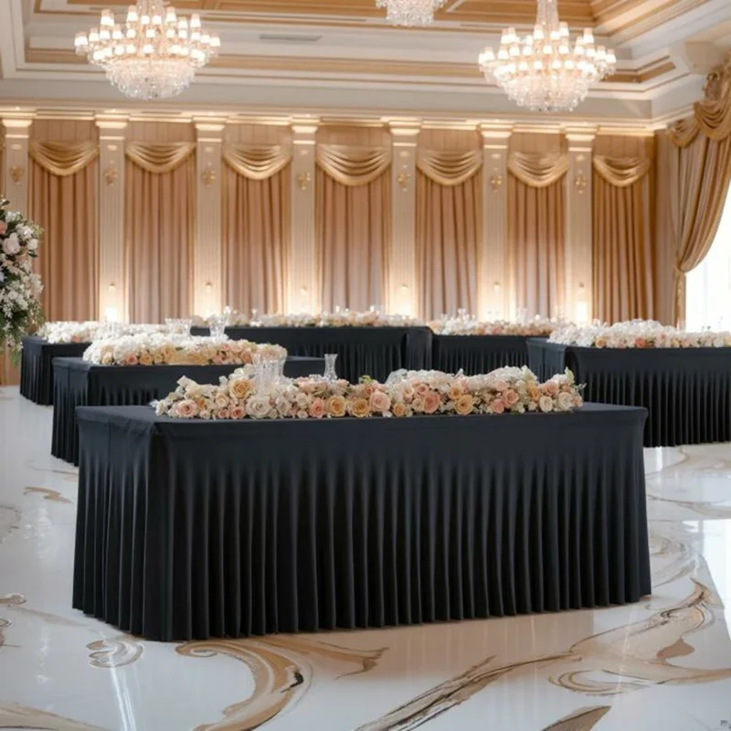 6ft Table Skirt for Rectangle Table Stretchable Wrinkle Resistant Tablecloth for Wedding Party, 183 x 76 x 76cm - White