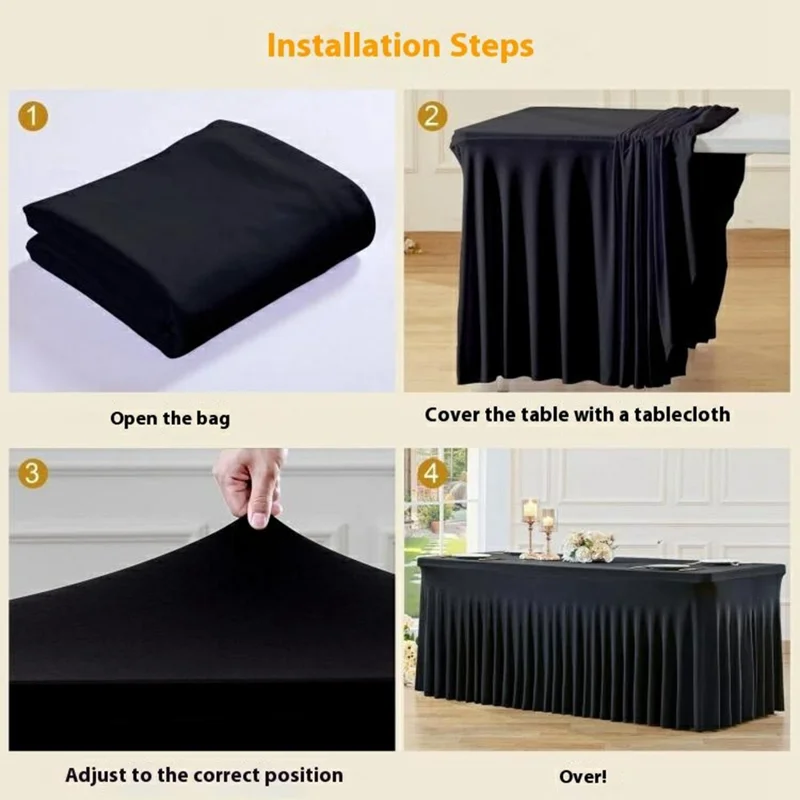 6ft Table Skirt for Rectangle Table Stretchable Wrinkle Resistant Tablecloth for Wedding Party, 183 x 76 x 76cm - White