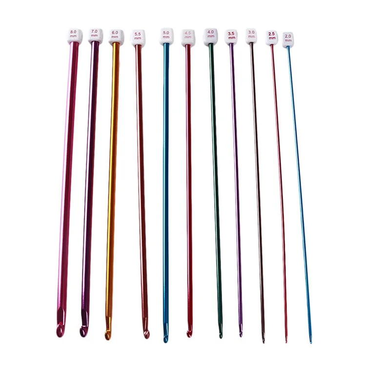 CH014 11Pcs 27cm Crochet Hooks Tunisian Afghan Knitting Needles Set Household Handmade Knitting Crochet Tool, 2mm - 8mm